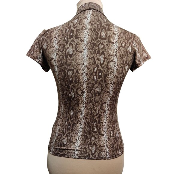Olivia Rae S Brown Snake Print Mock Neck Top Edgy Y2K Grungecore Tee Fitted Chic - Picture 4 of 7
